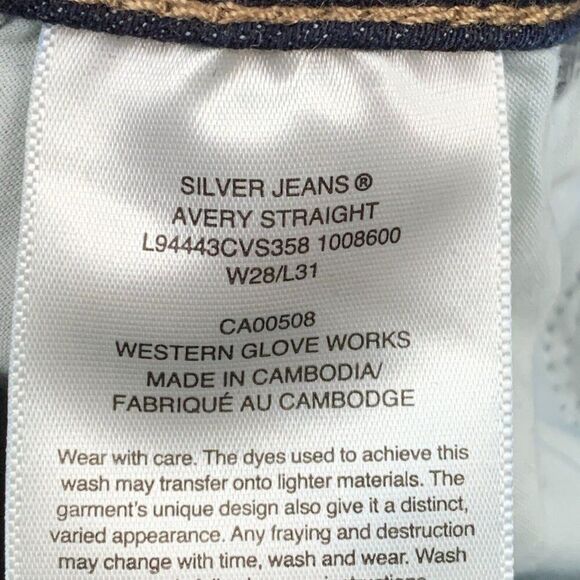 Silver Jeans Avery sz 28 X 31 Straight Dark Wash Inseam 30.5" Stretch - Picture 8 of 11